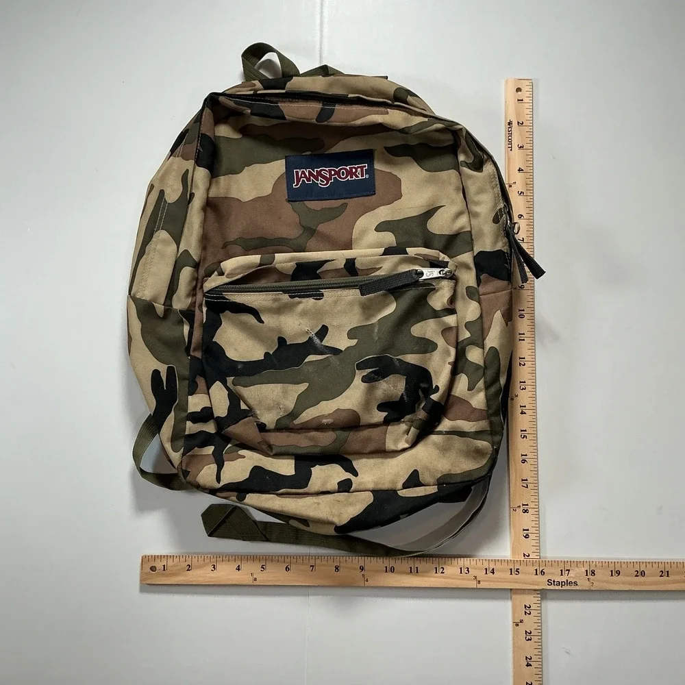 JanSport Backpack Unisex OS Woodland Camo Canvas Streetwear Gorpcore Utility Bag